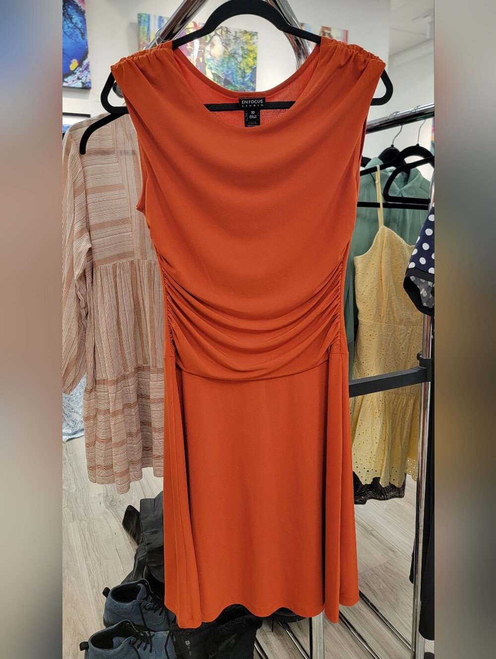 Enfocus Studio Orange Sleeveless Ruched Waist Maxi Dress